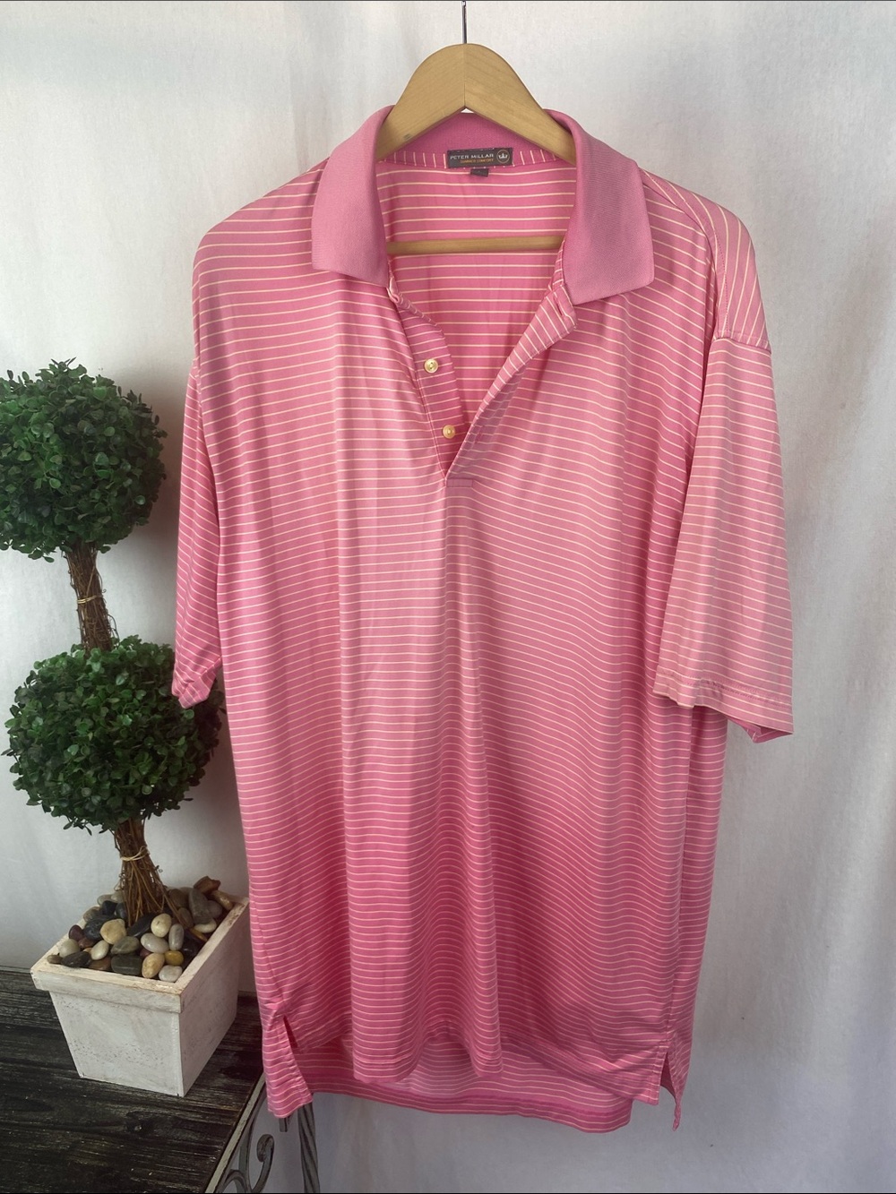 Peter Millar Pink & Ivory Striped Gradient Short Sleeve Polo Sport Shirt L